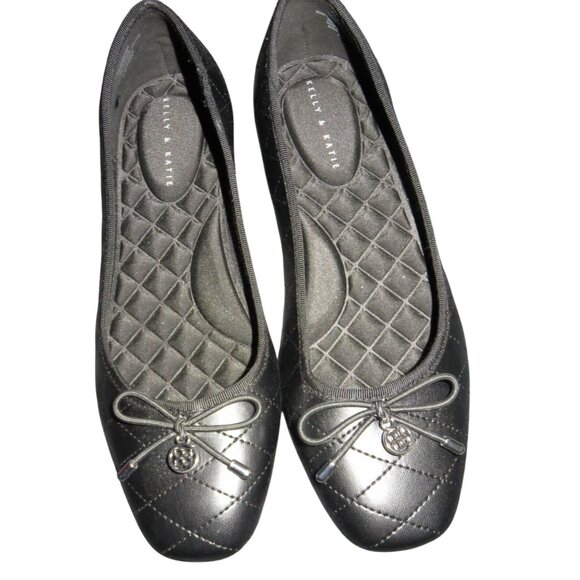 Kelly & Katie Sebrinel Black Quilted Vegan Leather Grosgrain Ballet Flat size7 - Picture 3 of 8